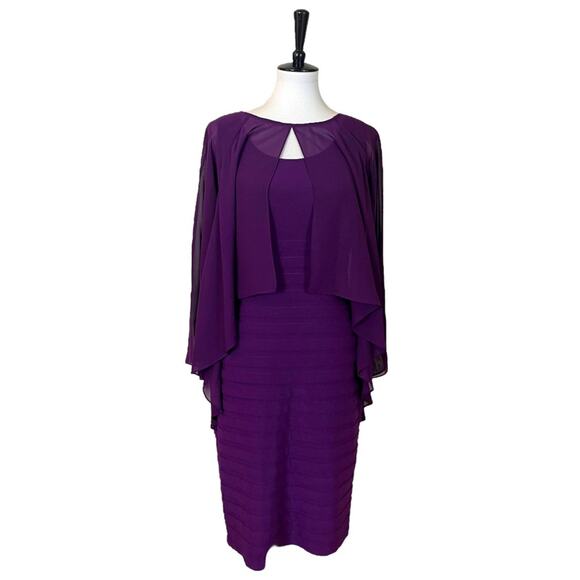 Adrianna Papell NEW Poncho Banded Dress Cocktail Tiered Chiffon Women’s Size 8 - Picture 1 of 14